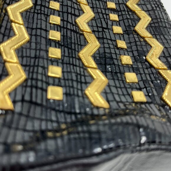 Vintage  Dawli  Black Leather   East West Bag   Gold & Patten Detailing, - Picture 5 of 15